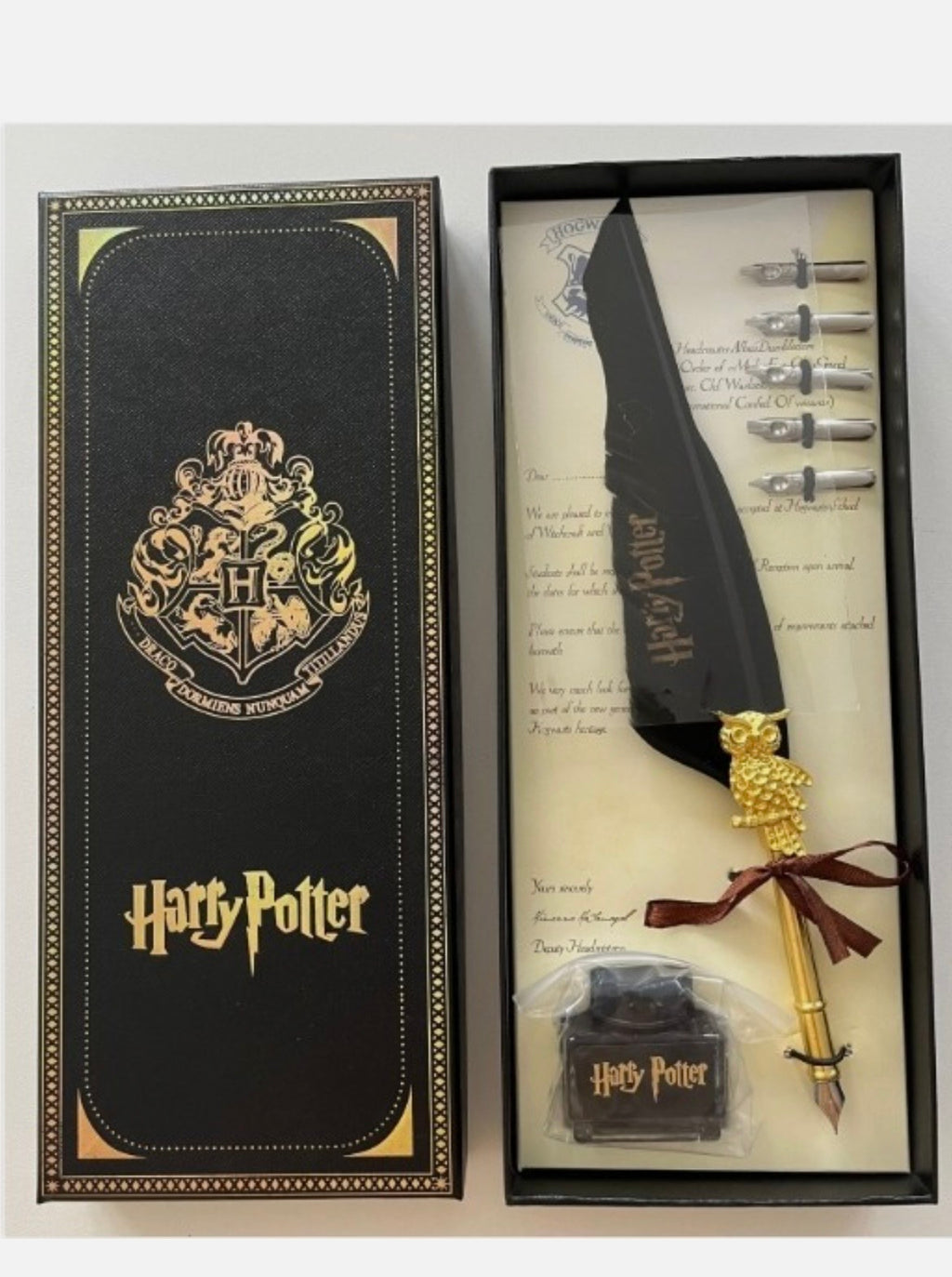 Harry Potter Quill Feather Antique Pen and Ink Set With Replacement Nibs