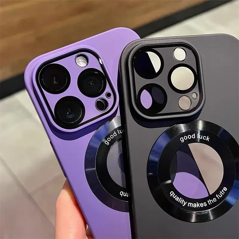 Logo Hole Magsafe Magnetic Case For iPhone 16 15 14 13 12 11 Pro Max Solid Color Cover For iPhone 15 Pro Case With Camera Film