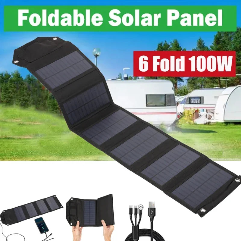 60W 80W 100W Foldable Solar Panel 5V USB Waterproof Portable Folding Bag Battery Charger For Phone Power Bank Outdoor Camping