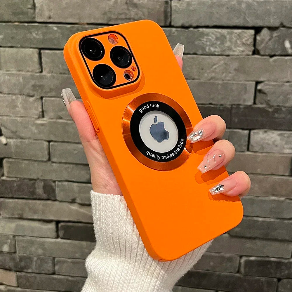 Logo Hole Magsafe Magnetic Case For iPhone 16 15 14 13 12 11 Pro Max Solid Color Cover For iPhone 15 Pro Case With Camera Film
