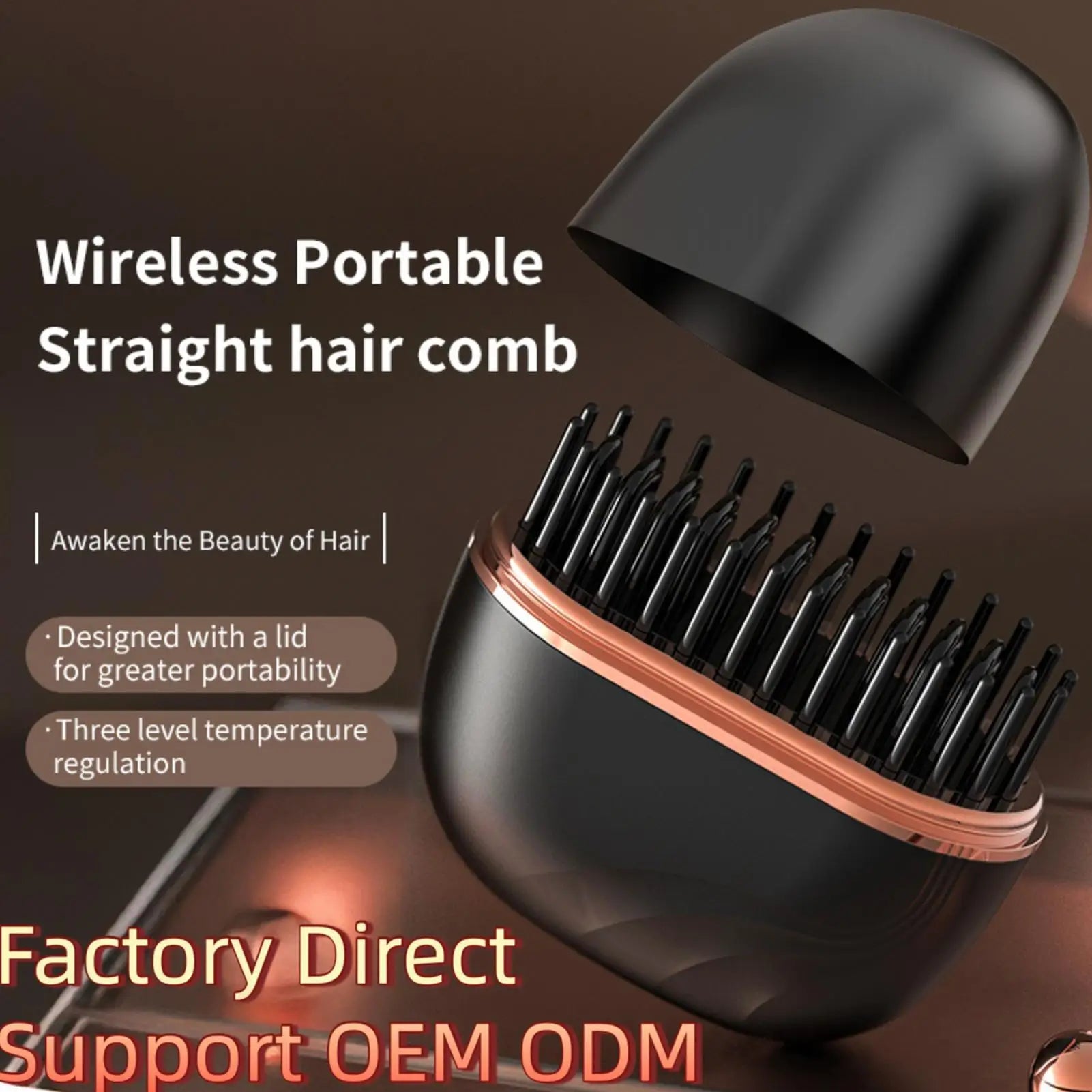 Rechargeable Straightener Brush, 3-Level Anti-Scald Straightening Comb for Salon Styling at Home, Portable for Vacation, Travel