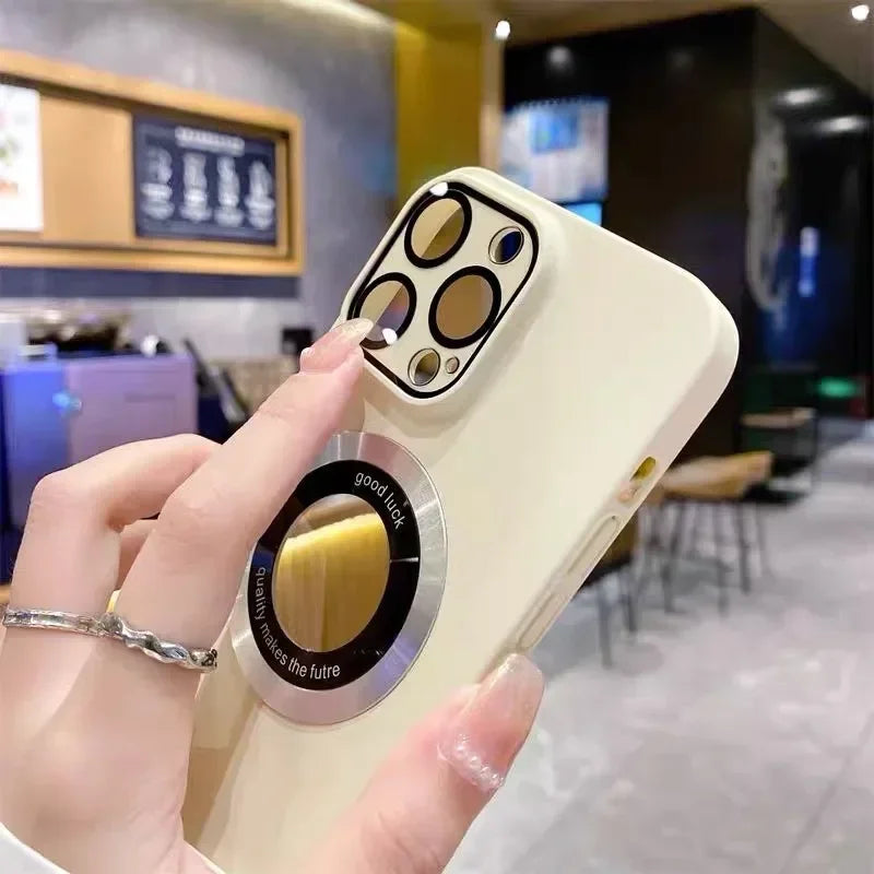 Logo Hole Magsafe Magnetic Case For iPhone 16 15 14 13 12 11 Pro Max Solid Color Cover For iPhone 15 Pro Case With Camera Film