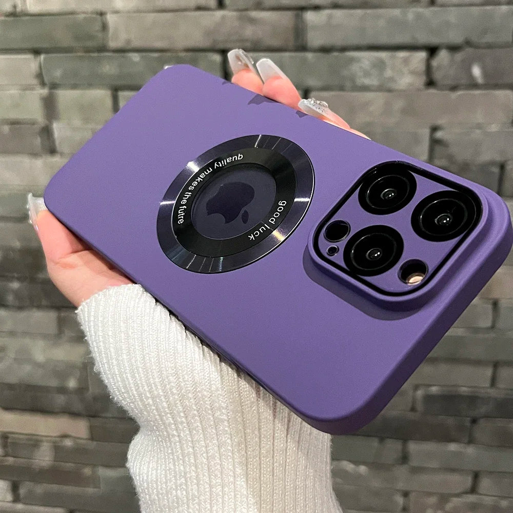 Logo Hole Magsafe Magnetic Case For iPhone 16 15 14 13 12 11 Pro Max Solid Color Cover For iPhone 15 Pro Case With Camera Film