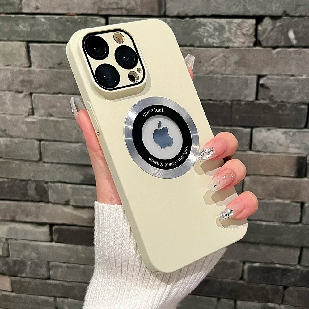 Logo Hole Magsafe Magnetic Case For iPhone 16 15 14 13 12 11 Pro Max Solid Color Cover For iPhone 15 Pro Case With Camera Film