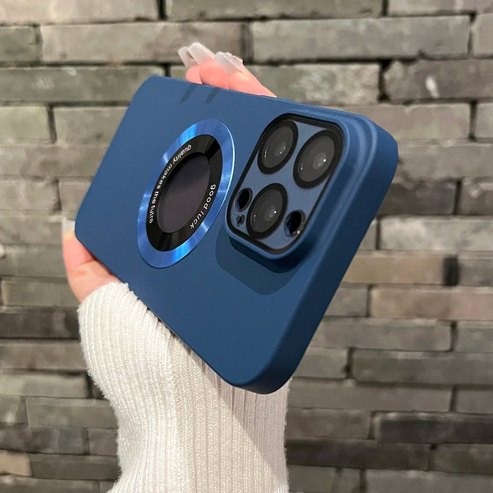 Logo Hole Magsafe Magnetic Case For iPhone 16 15 14 13 12 11 Pro Max Solid Color Cover For iPhone 15 Pro Case With Camera Film