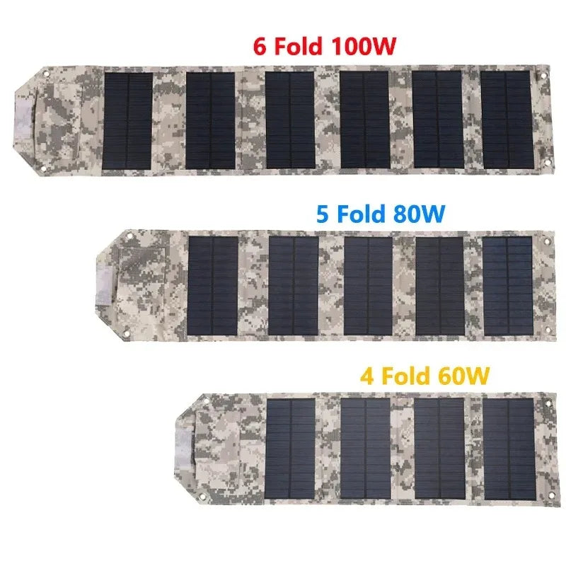 60W 80W 100W Foldable Solar Panel 5V USB Waterproof Portable Folding Bag Battery Charger For Phone Power Bank Outdoor Camping