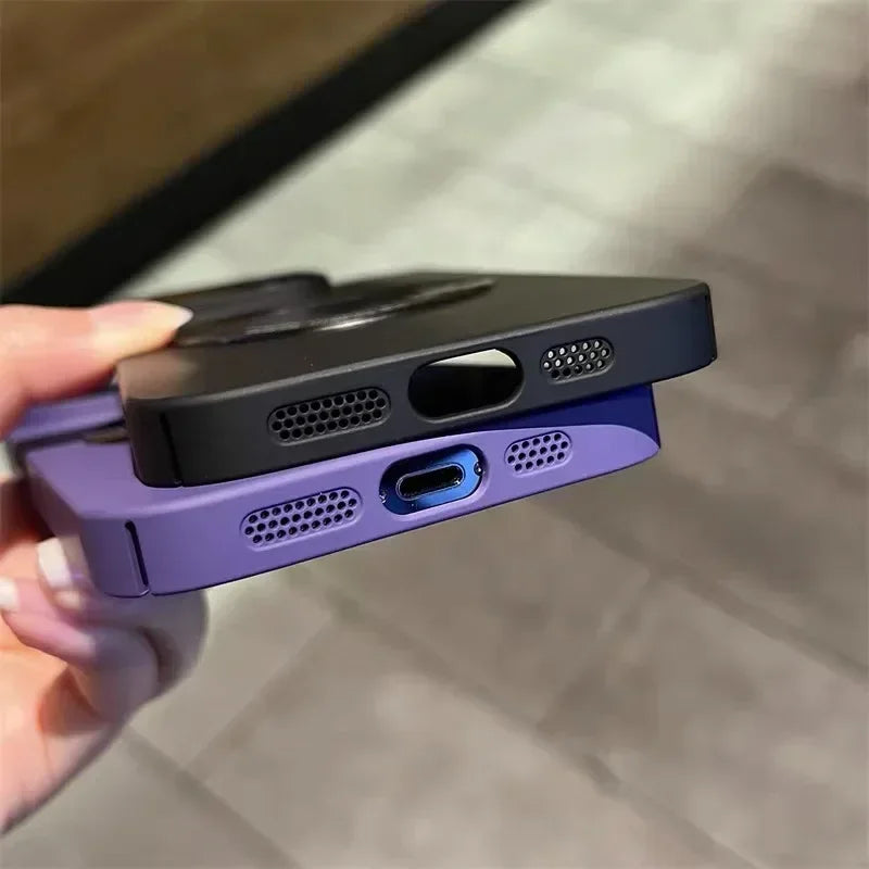Logo Hole Magsafe Magnetic Case For iPhone 16 15 14 13 12 11 Pro Max Solid Color Cover For iPhone 15 Pro Case With Camera Film