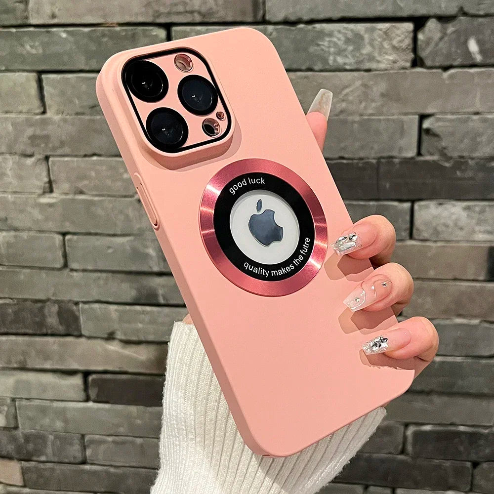 Logo Hole Magsafe Magnetic Case For iPhone 16 15 14 13 12 11 Pro Max Solid Color Cover For iPhone 15 Pro Case With Camera Film